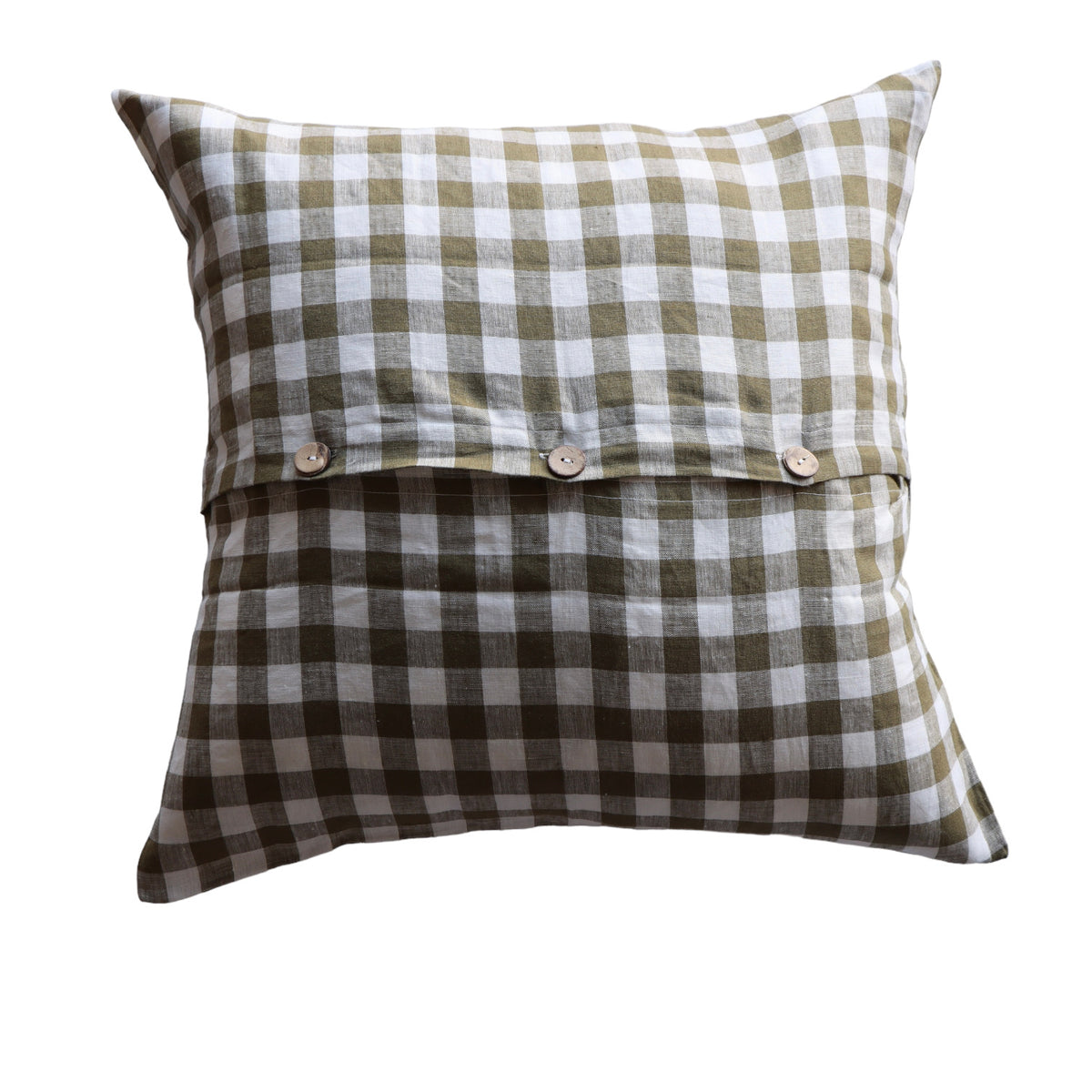 Olive Gingham French Linen Pillow Cover - 18 Inch - Holistic Habitat 