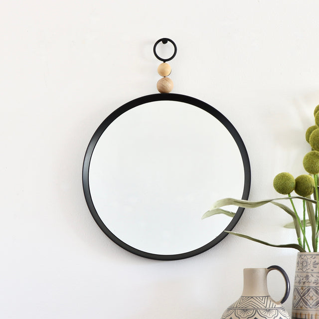 Miles Black Beaded Loop Mirror - Large - Holistic Habitat 