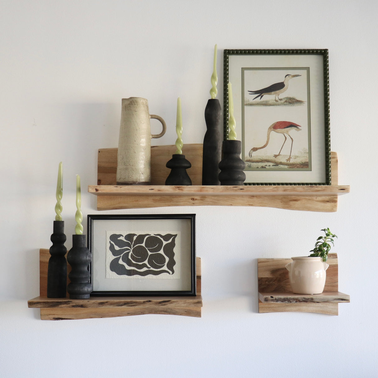 Acacia Wood Floating Shelves - Set of 3