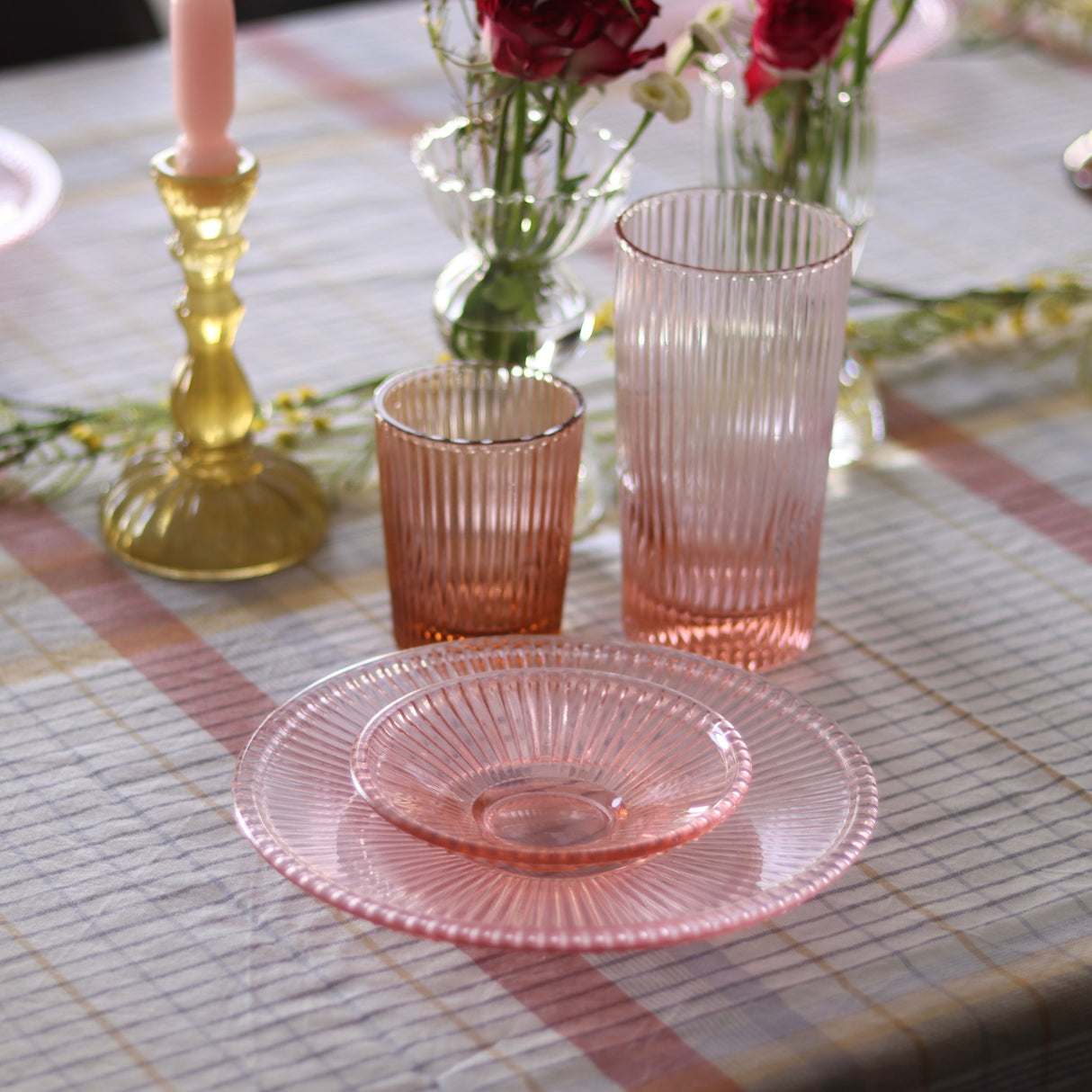 Pressed Pink Glass Medium Plates - Set of 4 - Holistic Habitat 