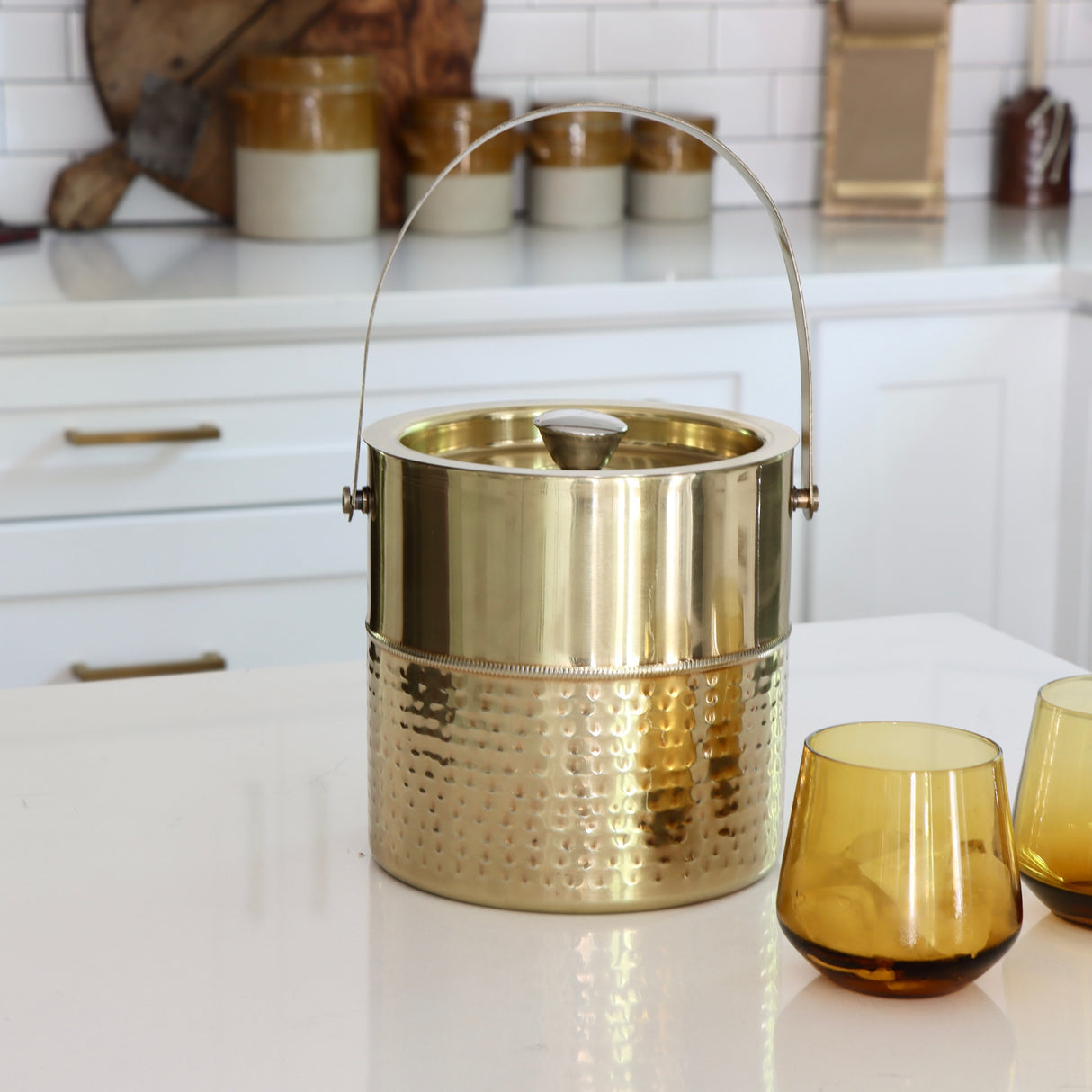 Oro Brass Finished Hammered Stainless Steel Ice Bucket - Holistic Habitat 