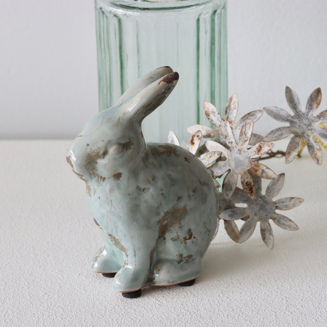 Robin's Egg Distressed Terracotta Bunny - Holistic Habitat 