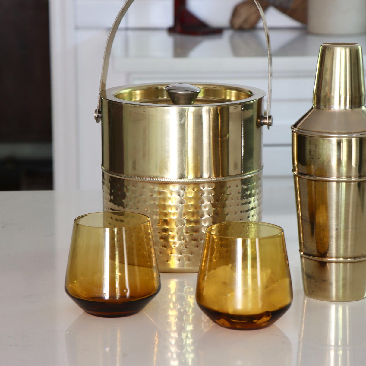 Oro Brass Finished Hammered Stainless Steel Ice Bucket - Holistic Habitat 