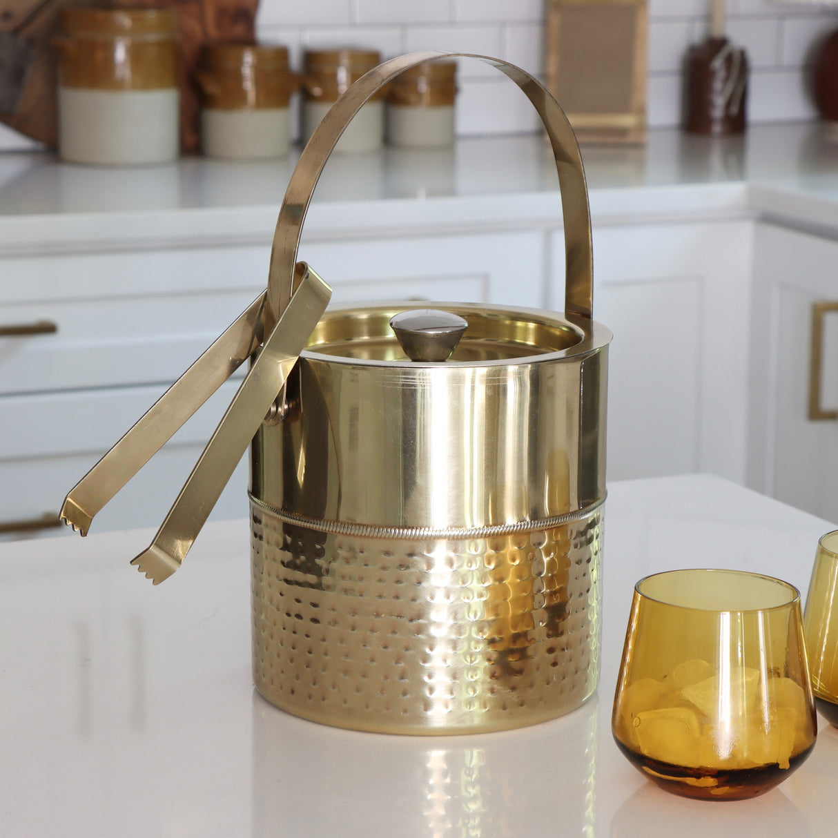 Oro Brass Finished Hammered Stainless Steel Ice Bucket - Holistic Habitat 