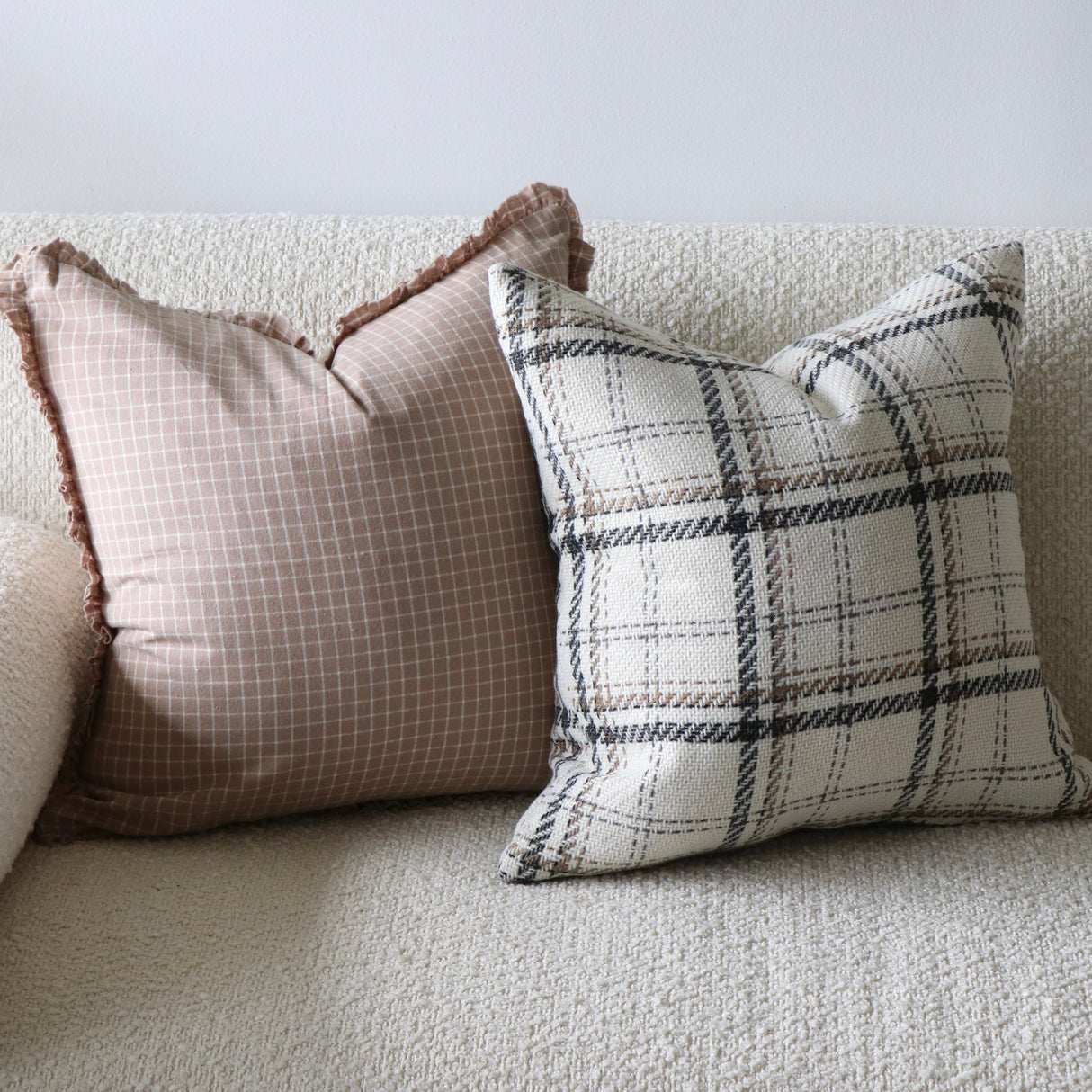 Moira Wool Effect Cream Check Pillow Cover