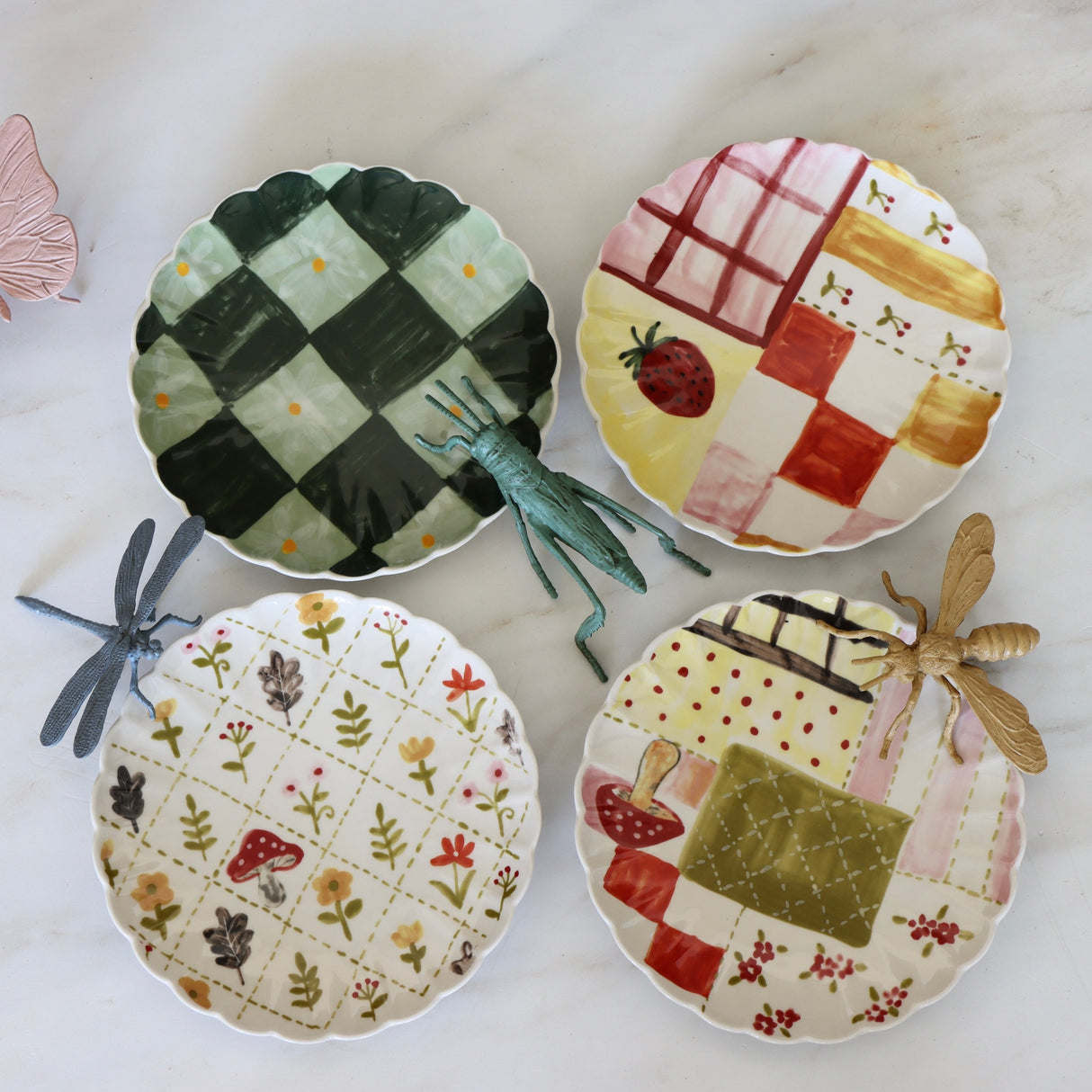 Patchwork Hand-Painted Scalloped Plates