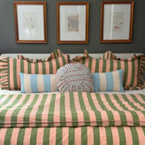 Cotton Duvet Cover in Green Stripe: Euro King/Queen