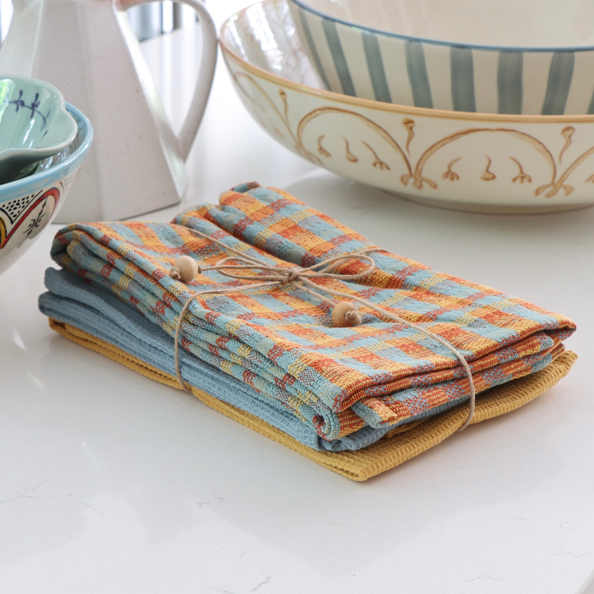 Summer Kitchen Cotton Waffle Weave Tea Towels - Set of 3 - Holistic Habitat 