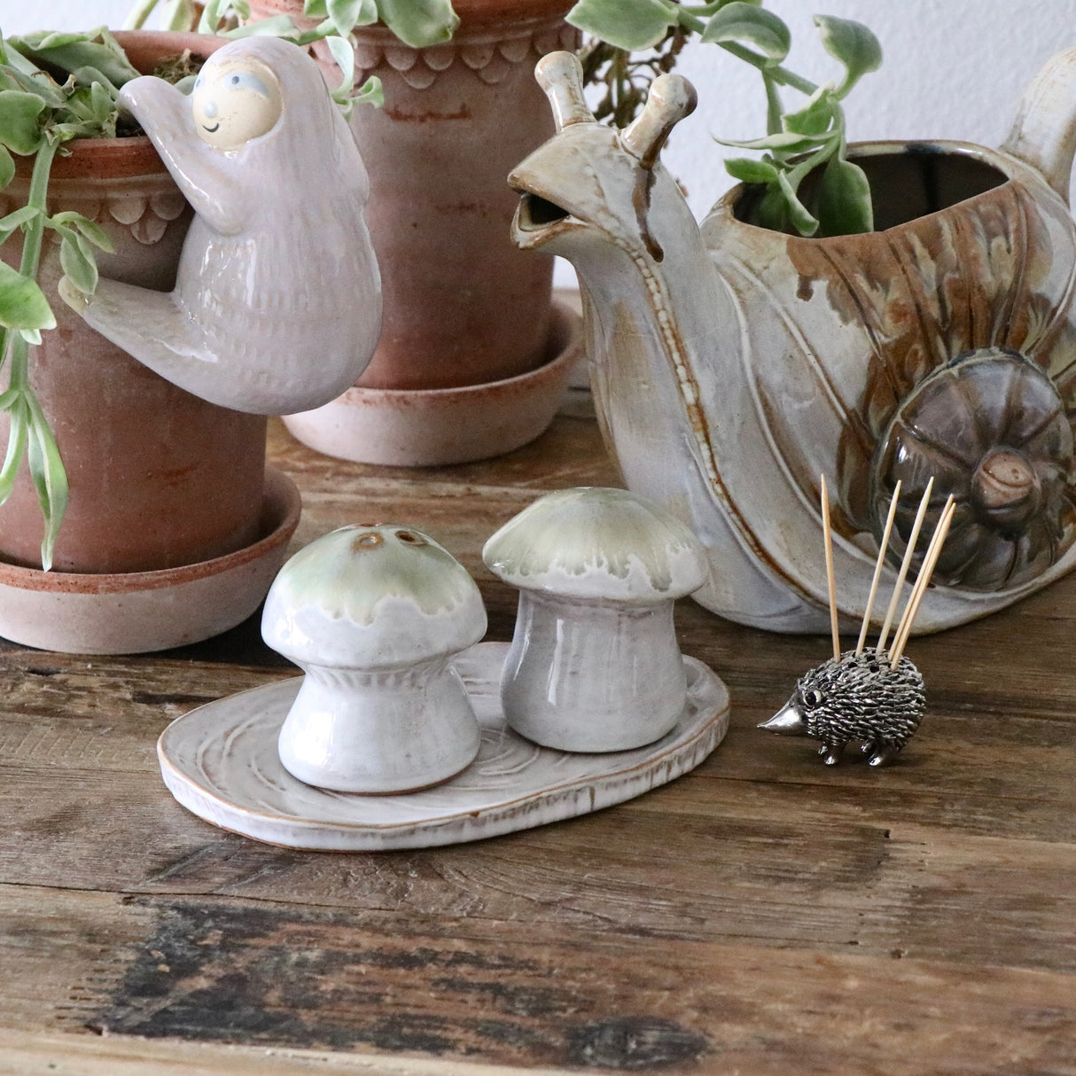 Mushroom Meadow Stoneware Salt and Pepper Shaker Set