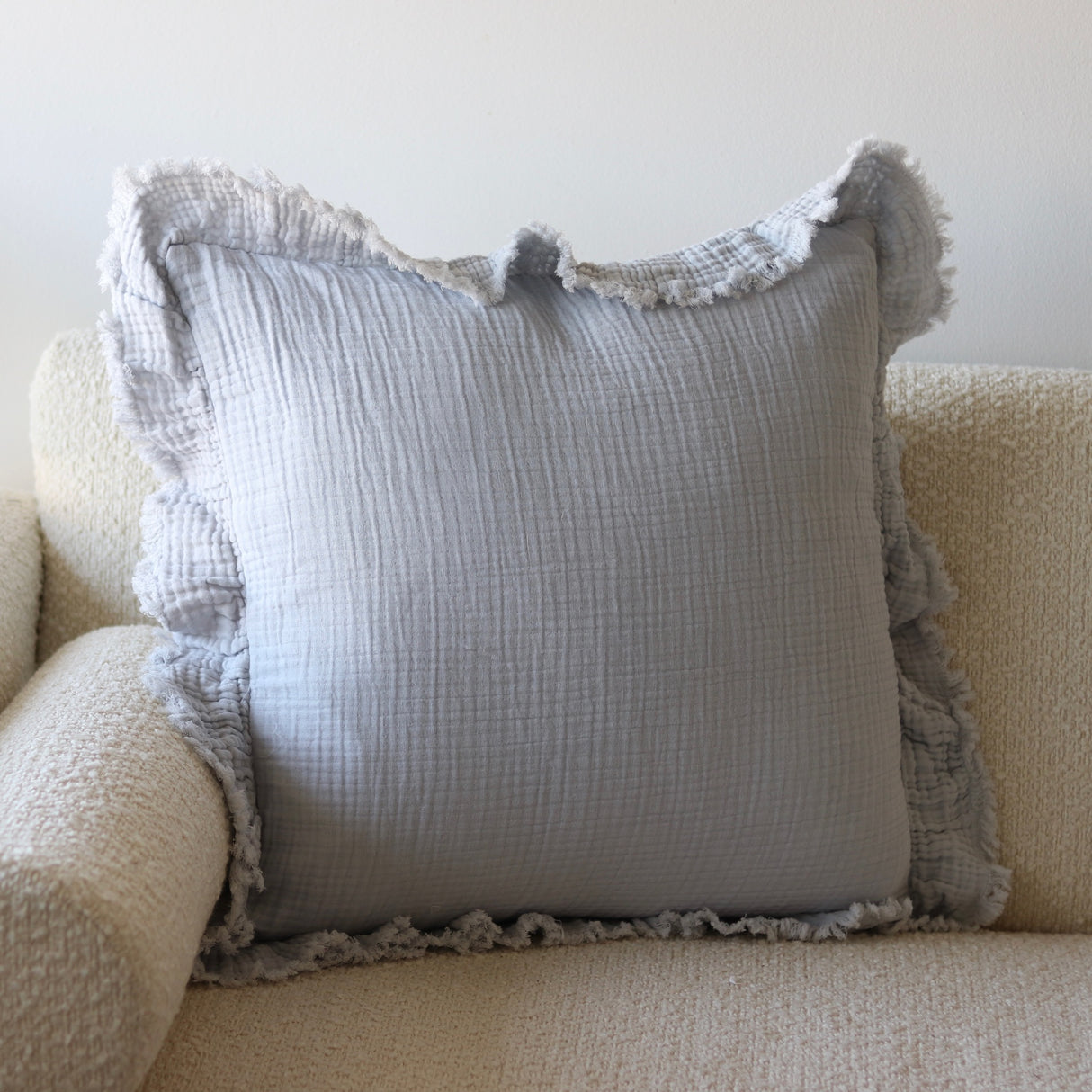 Pale Blue Ruffled Cotton Pillow 20 Inch