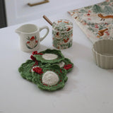 Holiday Wreath Cotton Crocheted Coasters - Set of 4