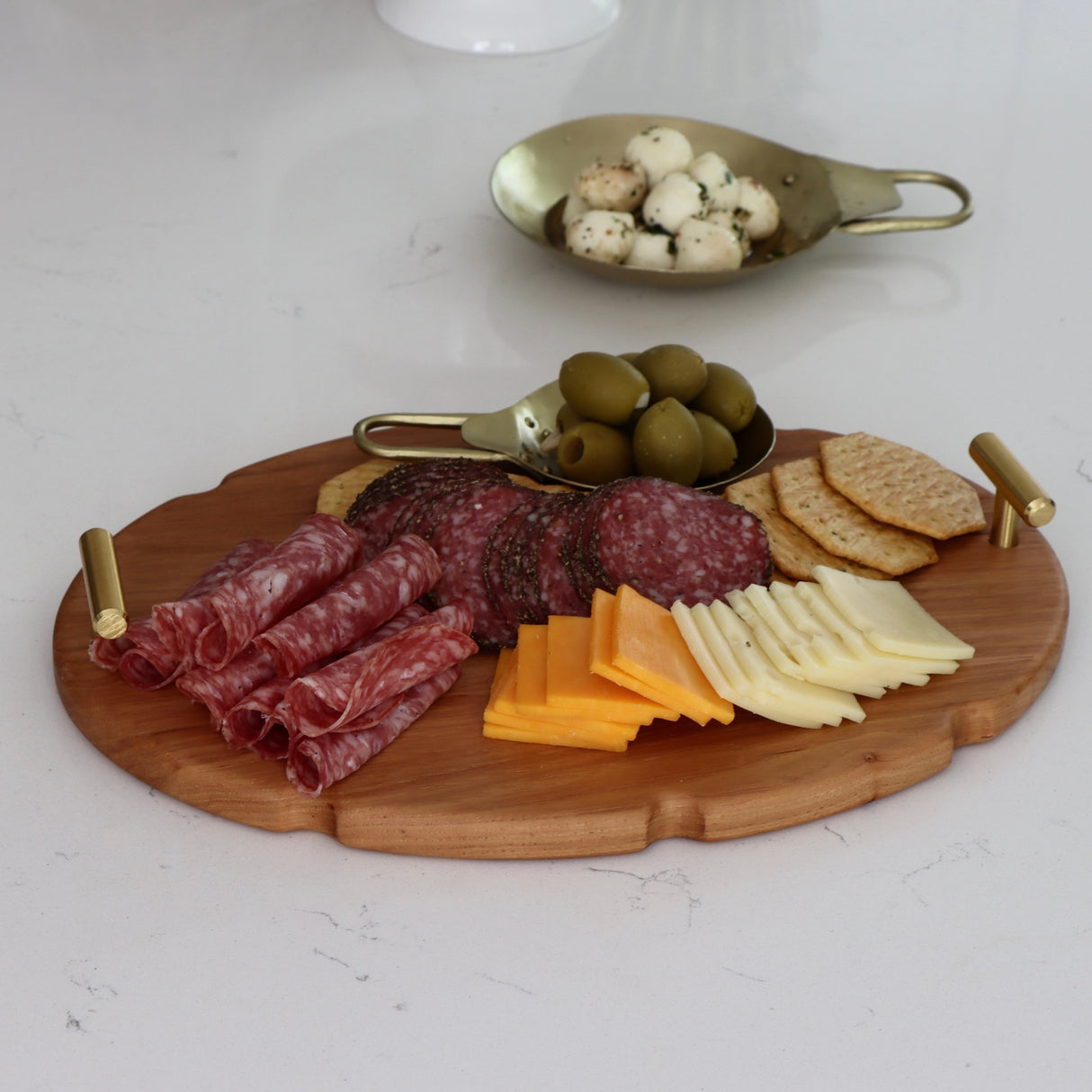 Hickory Tray with Brushed Brass Handles - Holistic Habitat 