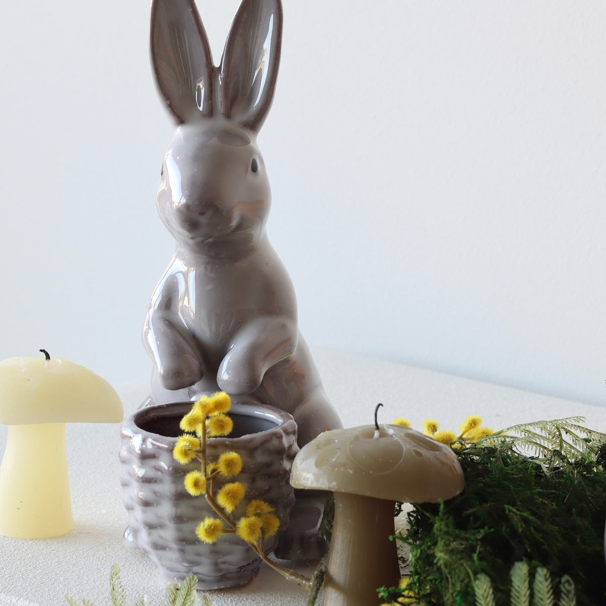Stoneware Bunny with Basket - Holistic Habitat 