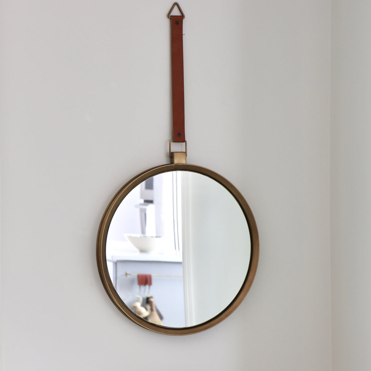 Henry Gold Mirror with Leather Strap - Large - Holistic Habitat 