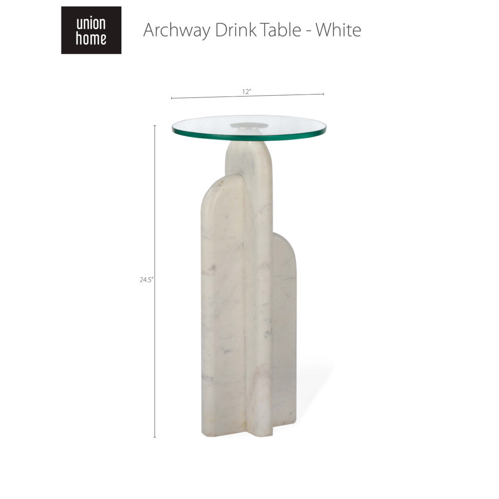 Deco Arches White Marble Drink Table - Holistic Habitat 