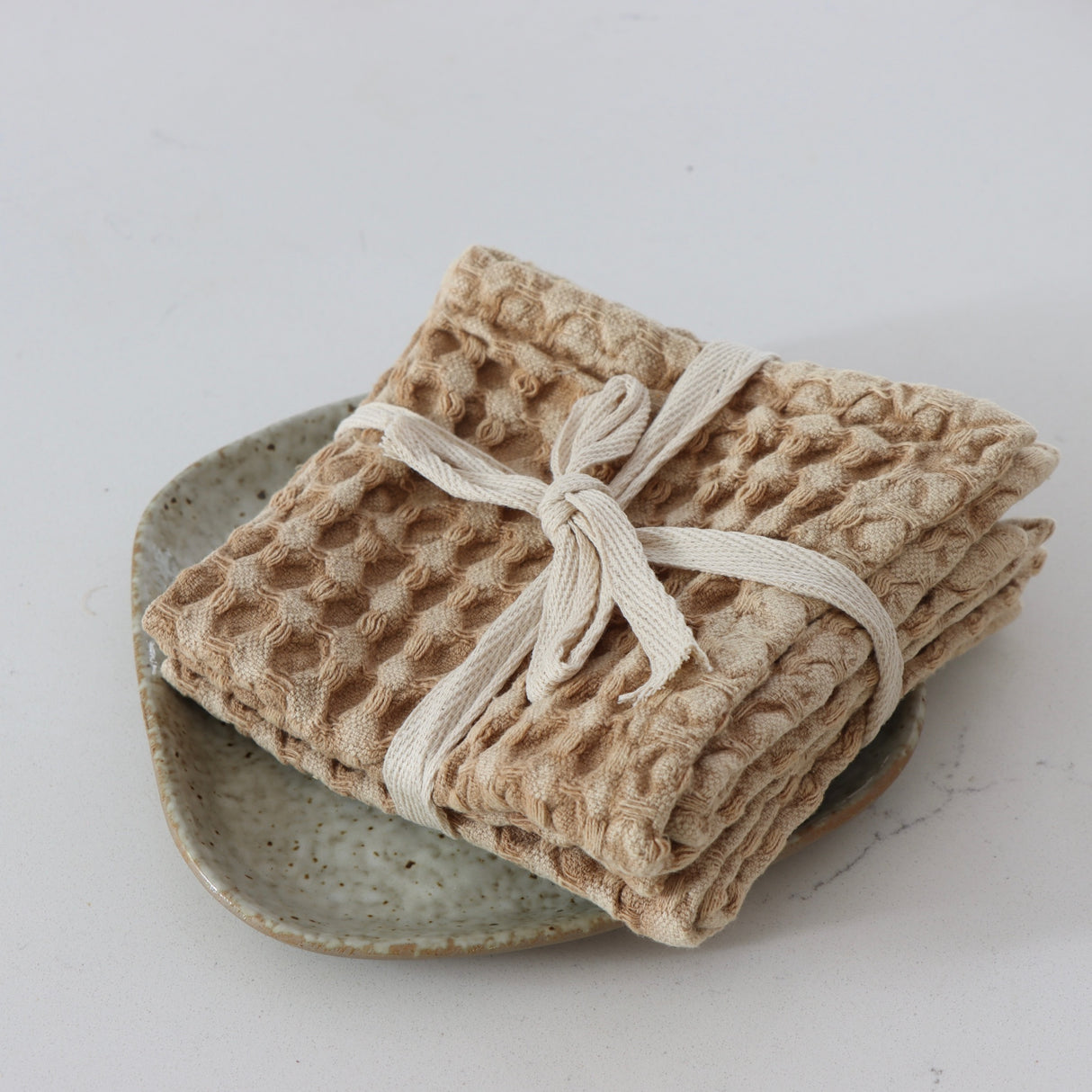 Camel Stonewashed Cotton Waffle Weave Dish Cloths - Holistic Habitat 