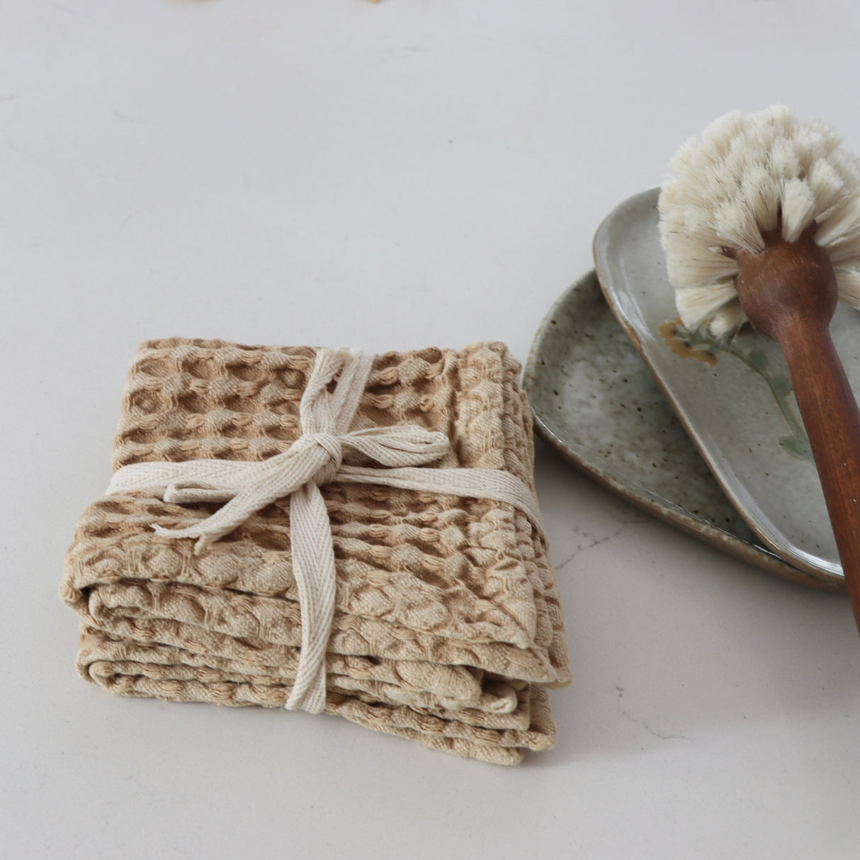 Camel Stonewashed Cotton Waffle Weave Dish Cloths - Holistic Habitat 