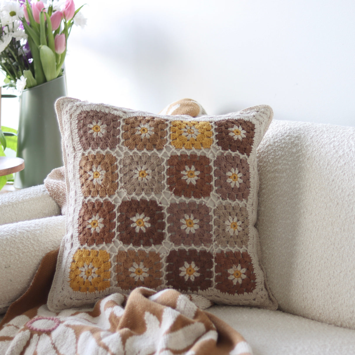 Granny Chic Crochet Block Square Pillow - 18 Inch - Holistic Habitat 