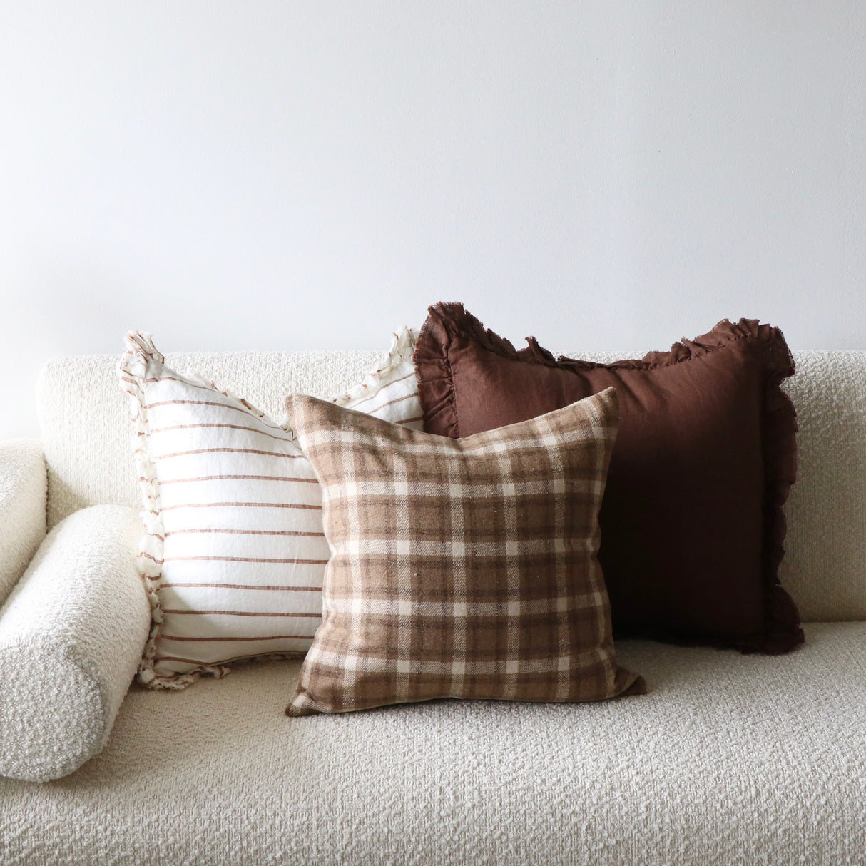 Jessie Ruffled Linen Rust & Cream Stripe Pillow Cover