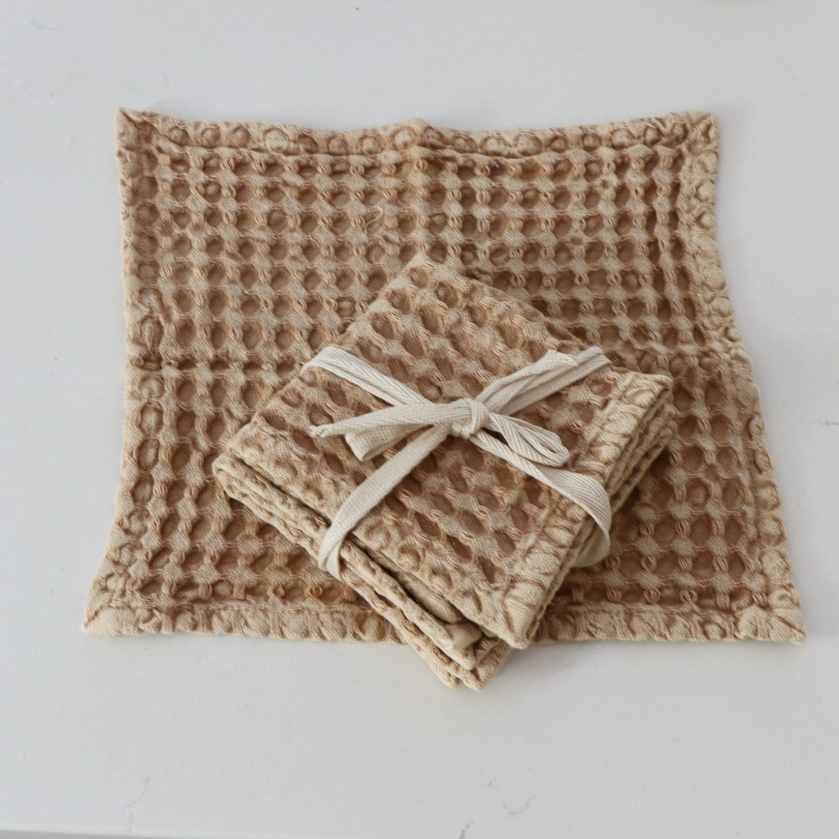 Camel Stonewashed Cotton Waffle Weave Dish Cloths - Holistic Habitat 