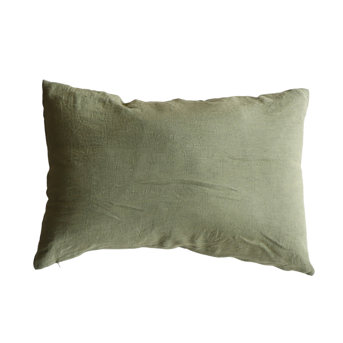 Olive Stonewashed Linen Lumbar Pillow 24x16 - Holistic Habitat 