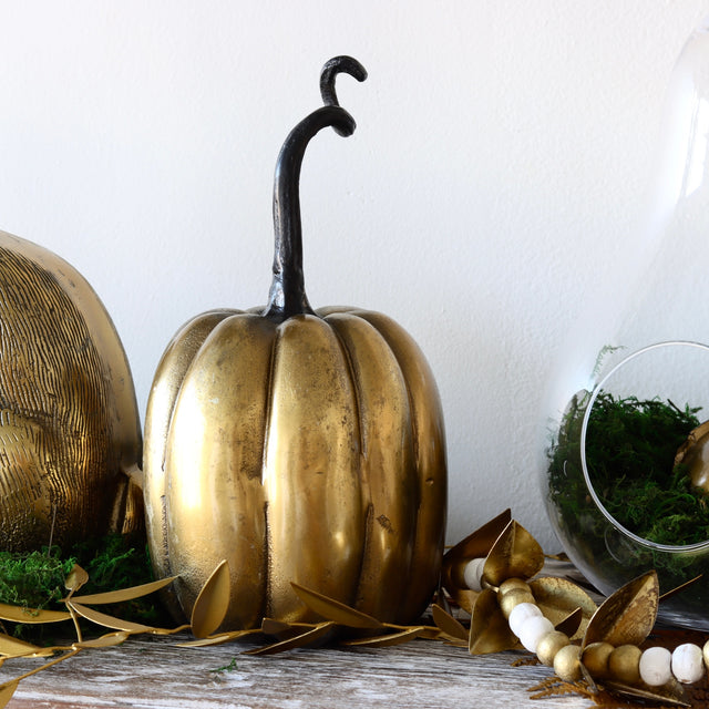 Gold Cast Aluminum Pumpkin - Large - Holistic Habitat 