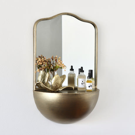 La Fontaine Aged Brass Finish Mirror with Shelf - Holistic Habitat 