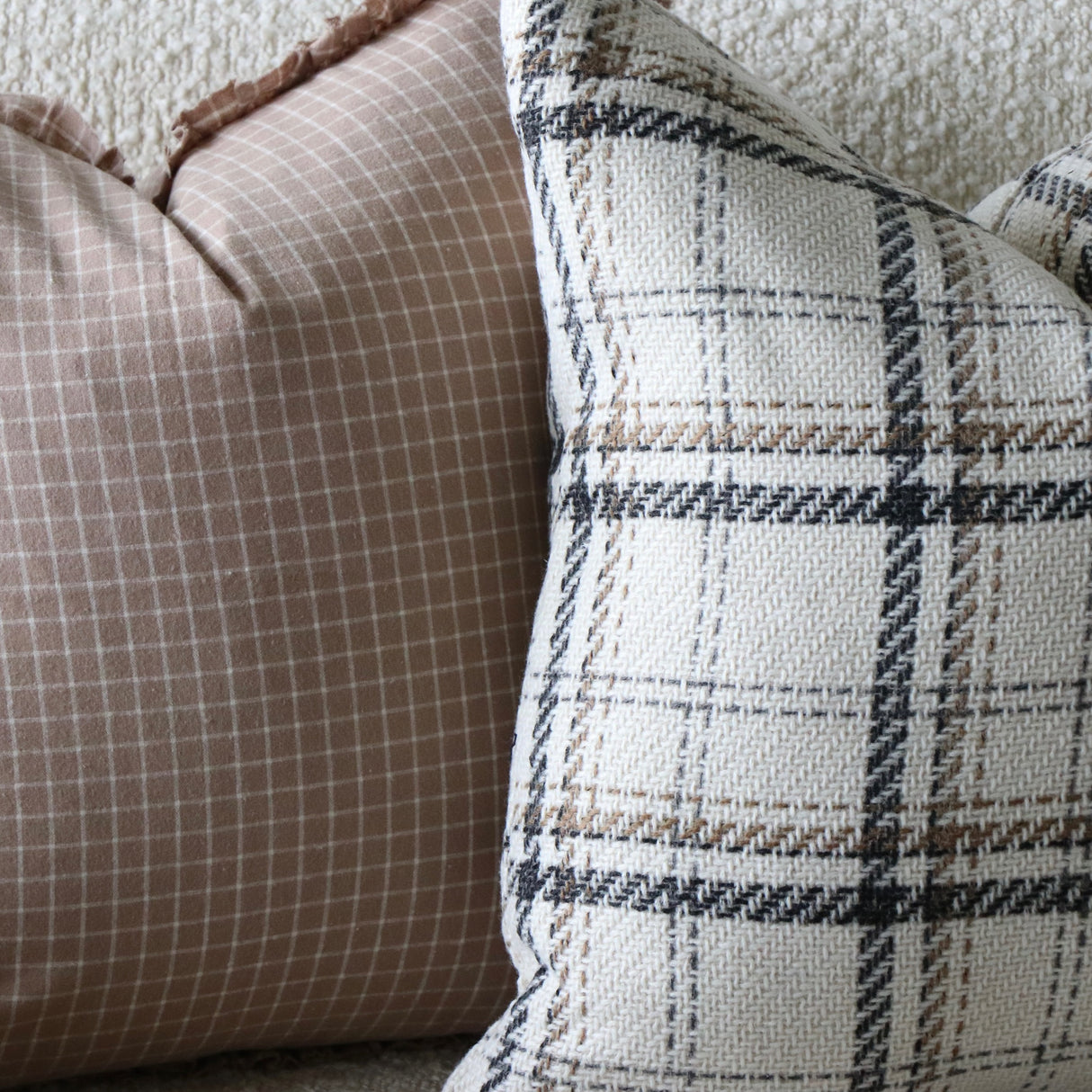 Moira Wool Effect Cream Check Pillow Cover