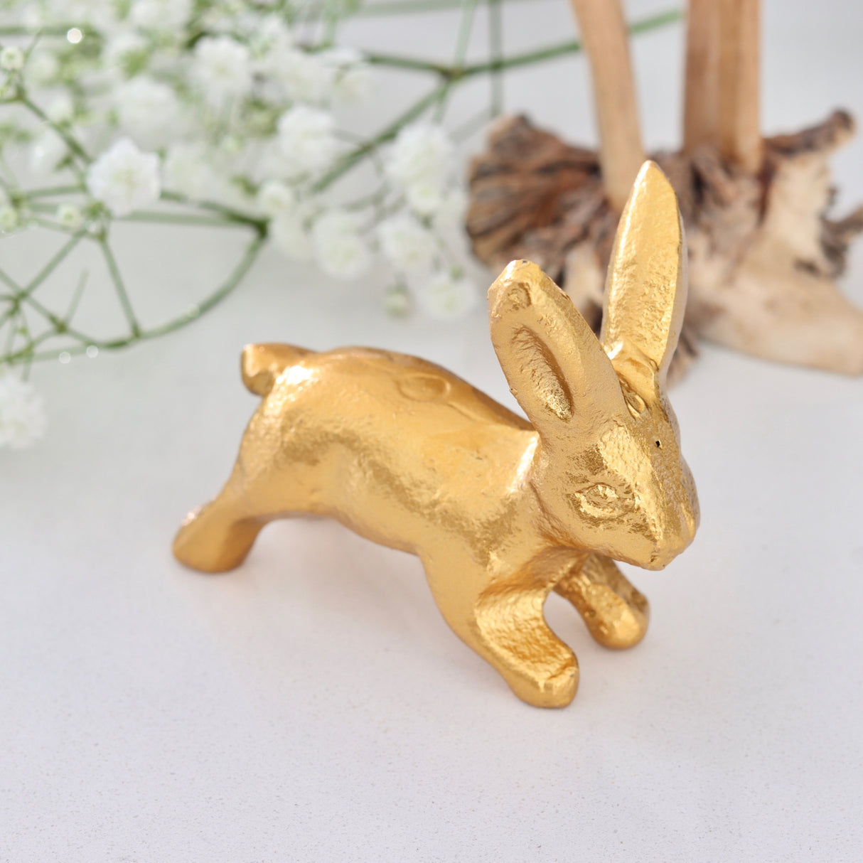 Gold Cast Iron Running Bunny - Holistic Habitat 