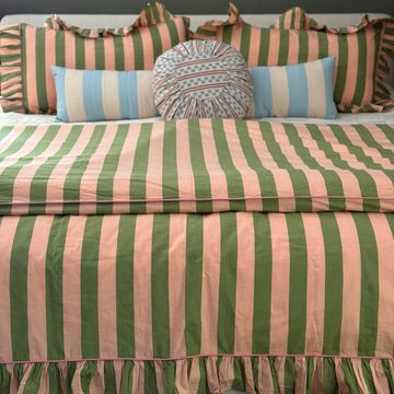 Cotton Duvet Cover in Green Stripe: Euro King/Queen