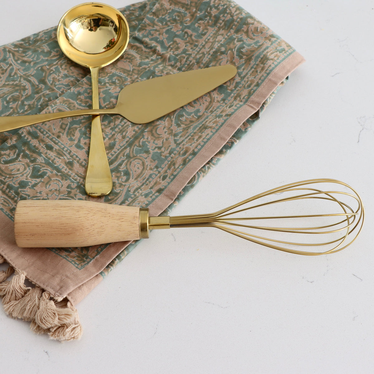 Gold Stainless Steel and Wood Whisk - Holistic Habitat 