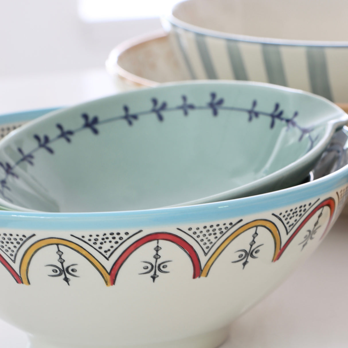 Anthea Multi Hand-Painted Stoneware Serving Bowl - Holistic Habitat 