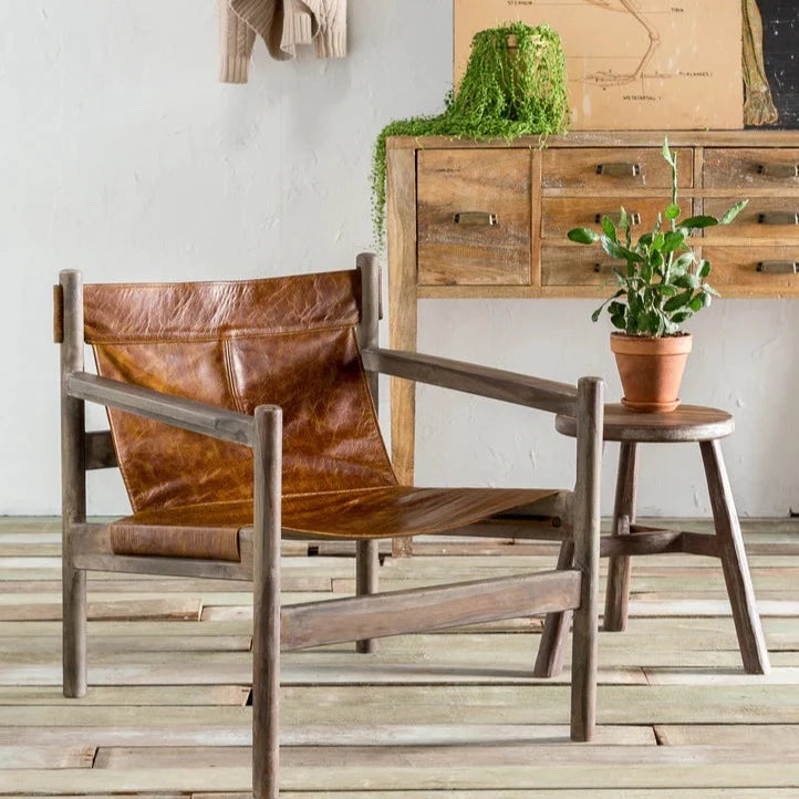 Nathanael Cognac Leather Sling Chair - Holistic Habitat 