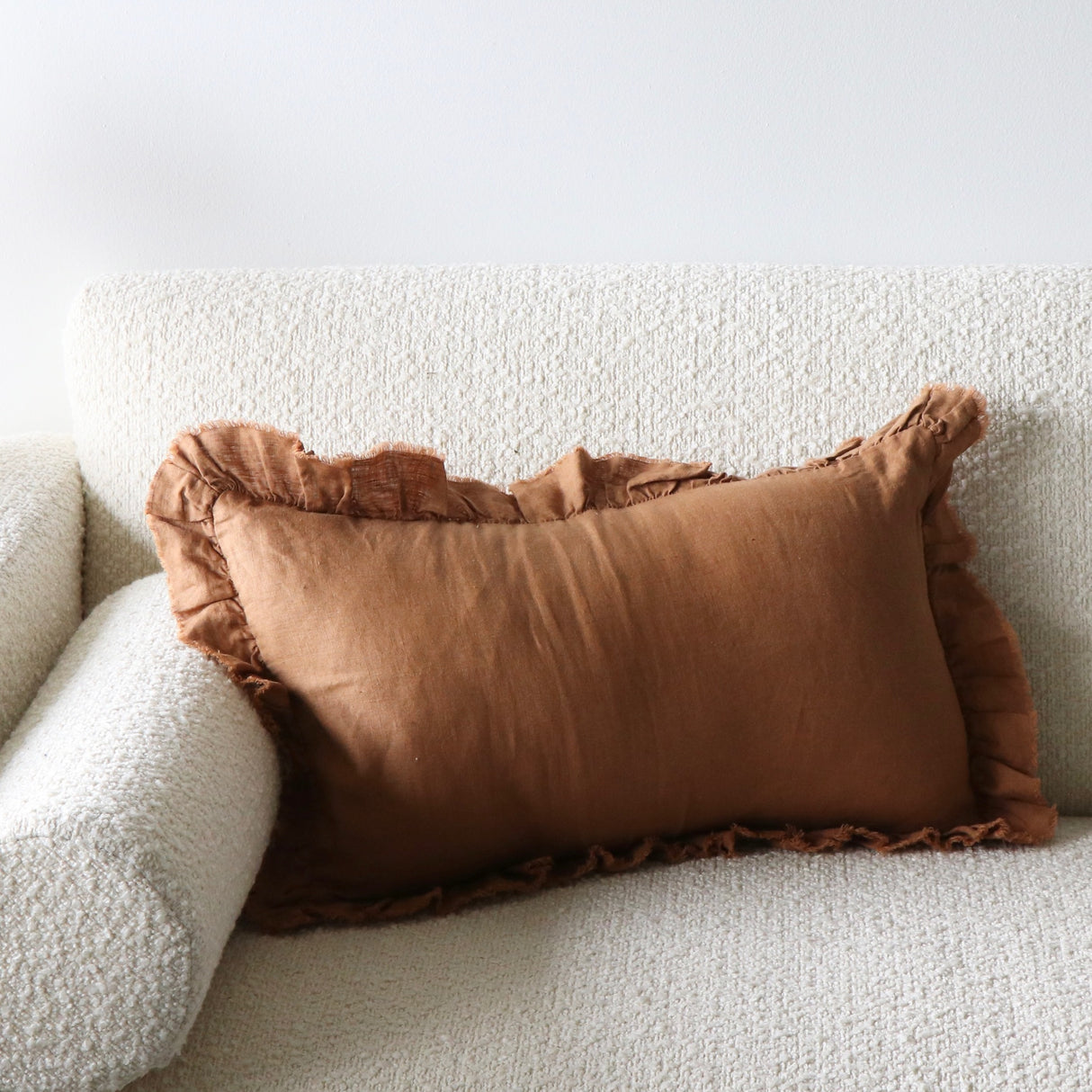 Allyson Rust Linen Ruffled Lumbar Pillow Cover