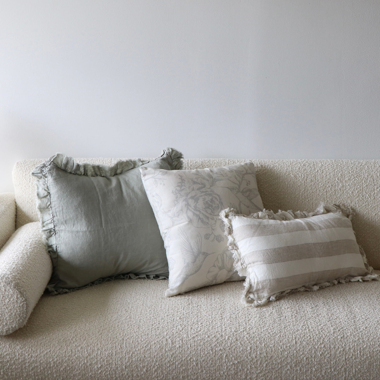 Emmie Dusty Sage Ruffled Linen Pillow Cover