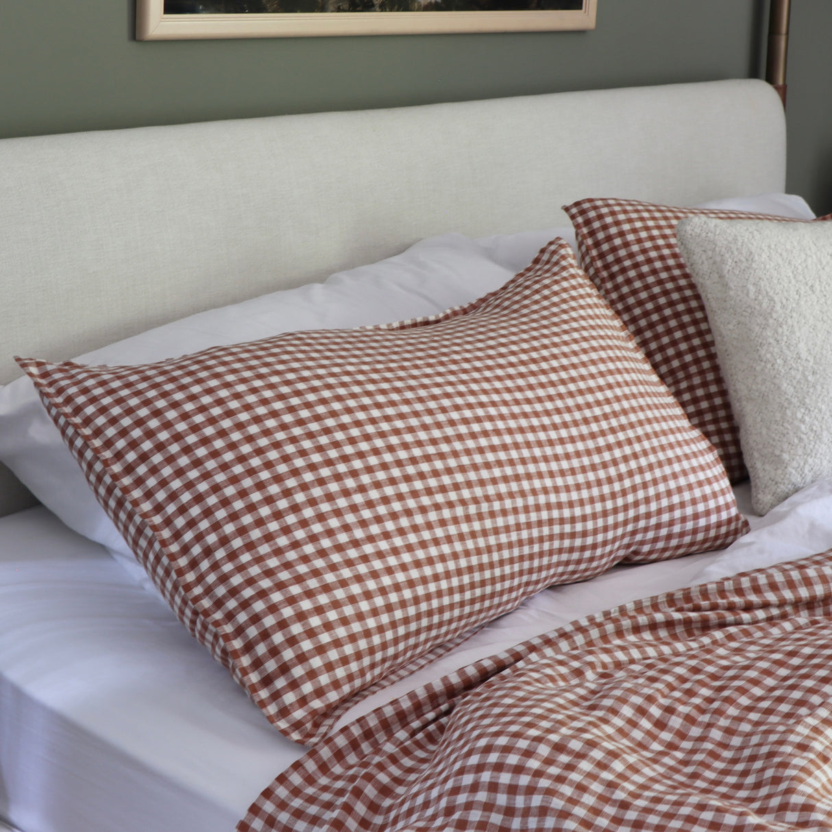 LIN VICHY BRIQUE Gingham Linen Duvet Cover - Queen - Holistic Habitat 