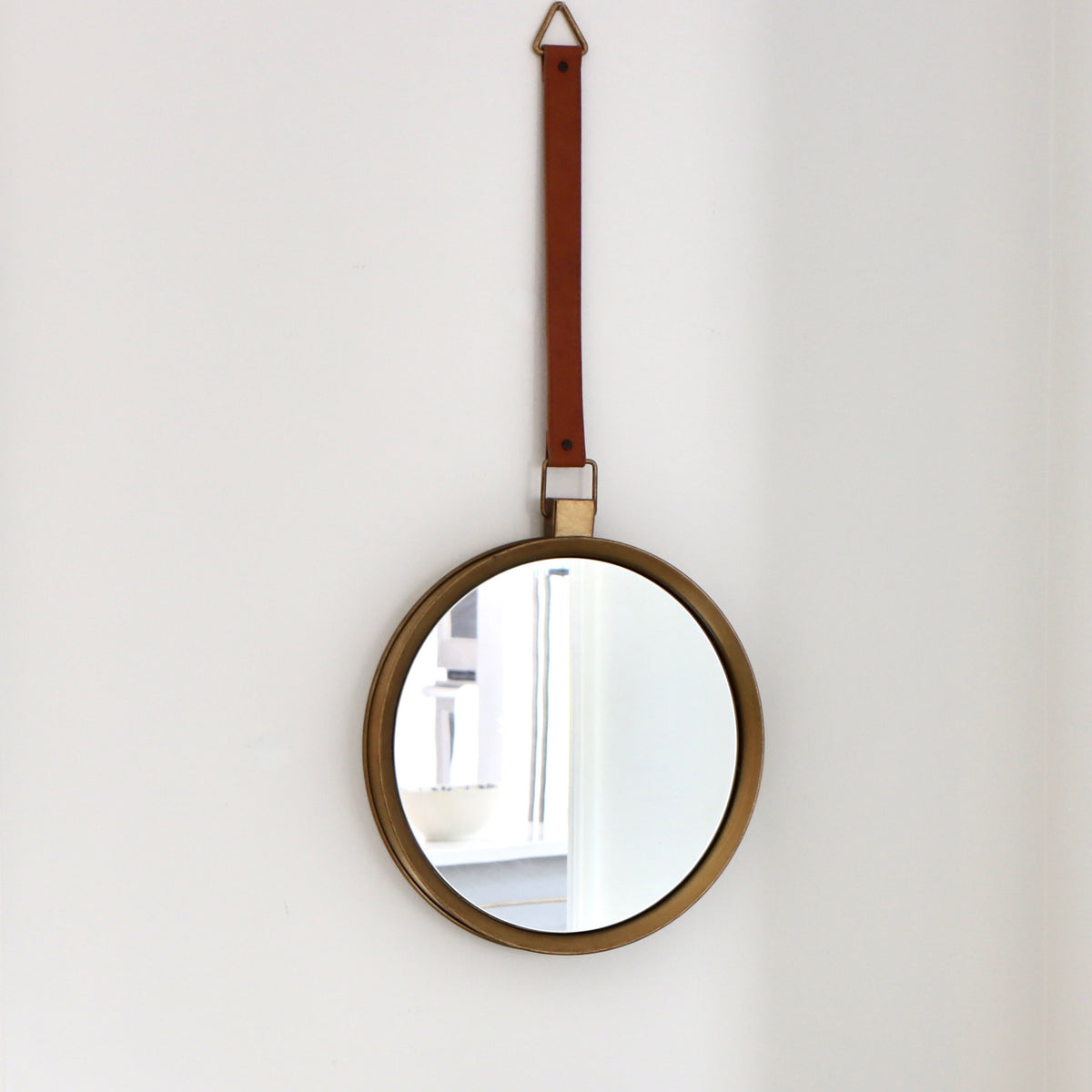 Henry Gold Mirror with Leather Strap - Small - Holistic Habitat 