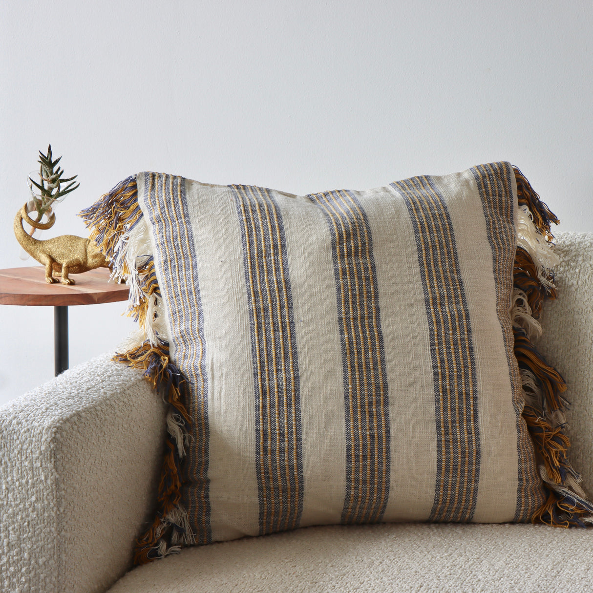 Woven Stripes Linen Fringe Pillow 20x20