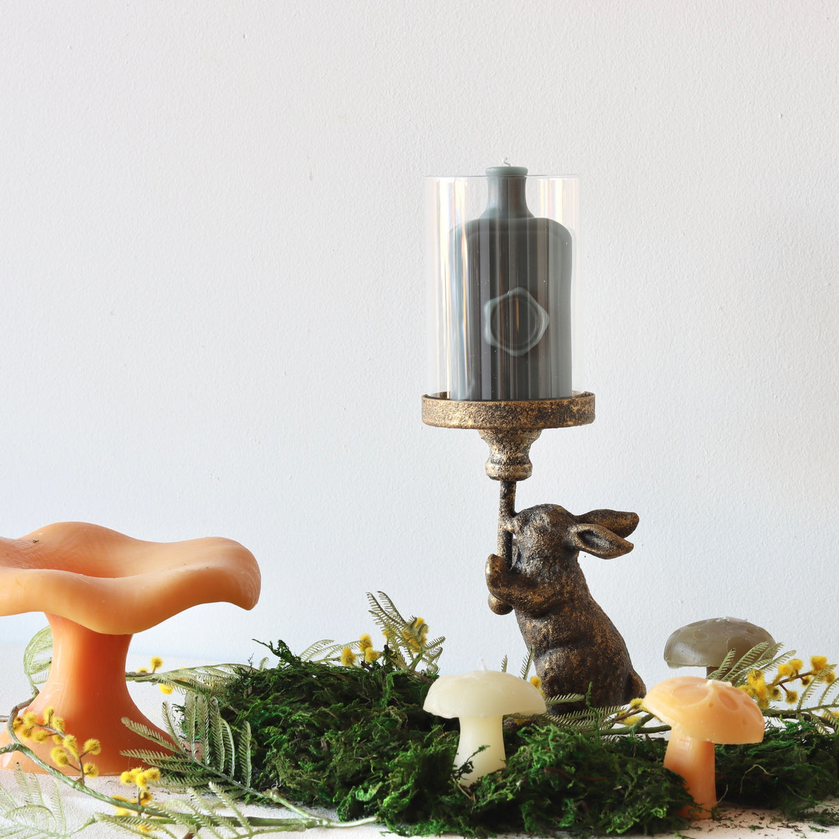 Sweet Bunny Antiqued Brass Finish Pillar Candle Holder - Holistic Habitat 