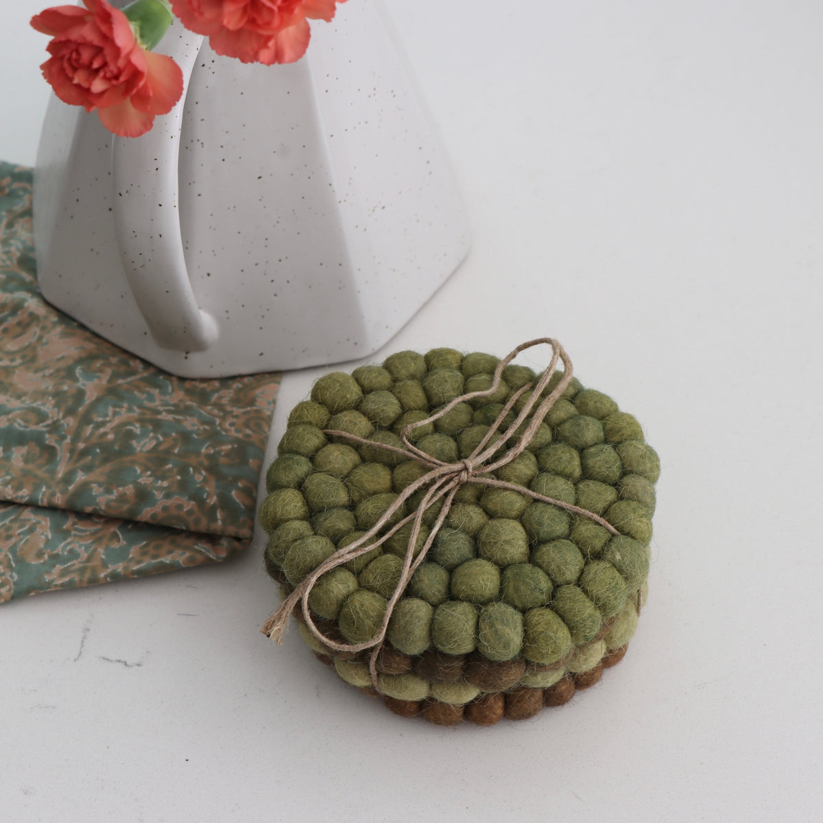 Green Earth Handmade Wool Felt Ball Coasters - Set of 4 - Holistic Habitat 