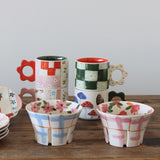 Patchwork Hand-Painted Stoneware Mugs