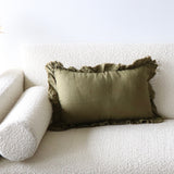 Sama Olive Ruffled Linen Lumbar Pillow Cover