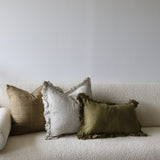 Aleah Ruffled Olive Stripe Linen Pillow Cover