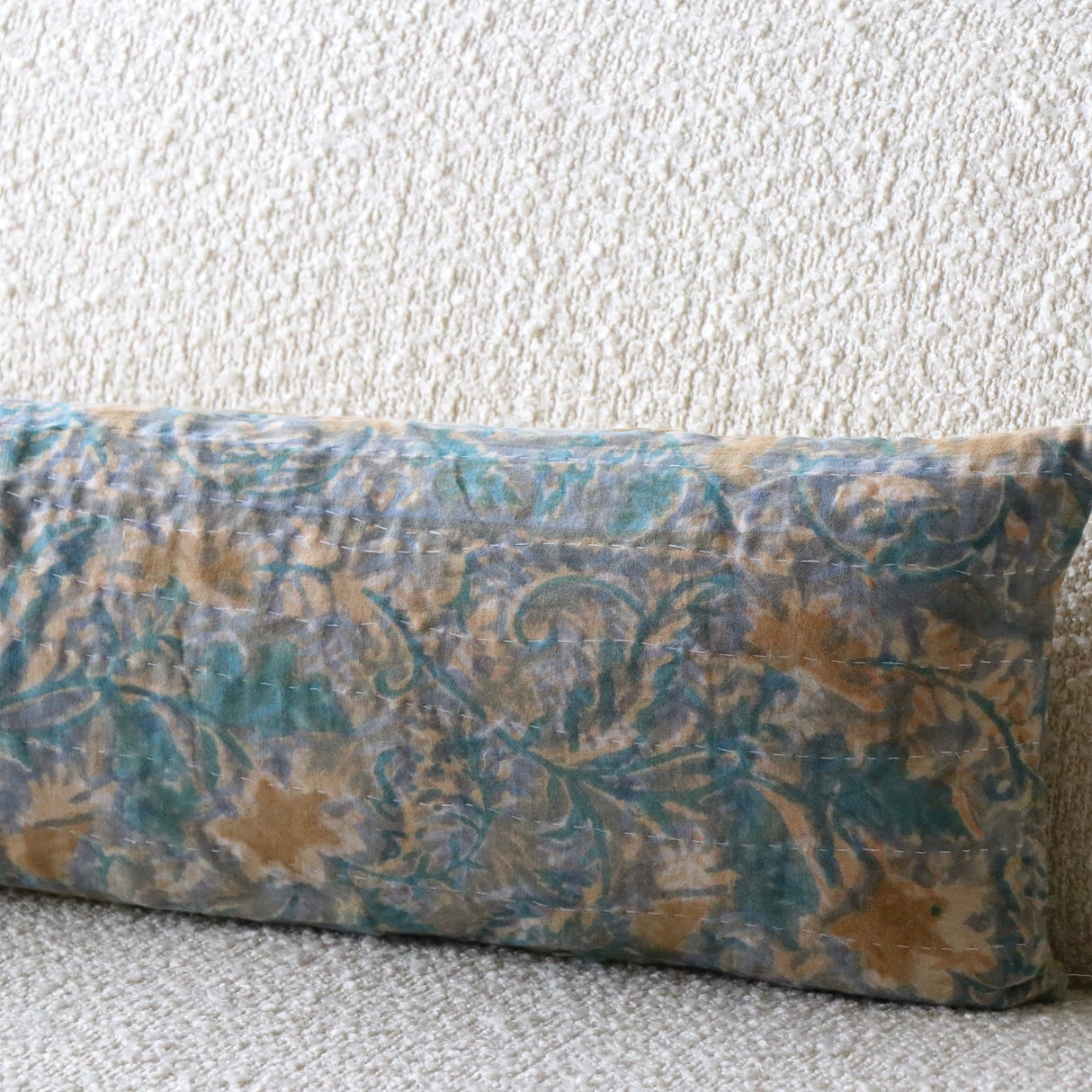 Vintage Floral Reversible Kantha Lumbar Pillow