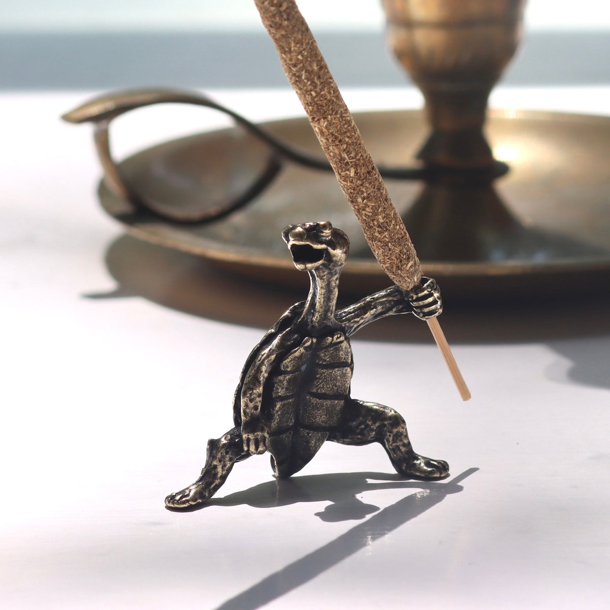 Kungfu Turtle - Brass Incense Holder - Holistic Habitat 