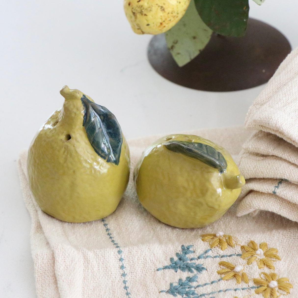 Lemon Hand-Painted Salt and Pepper Shakers