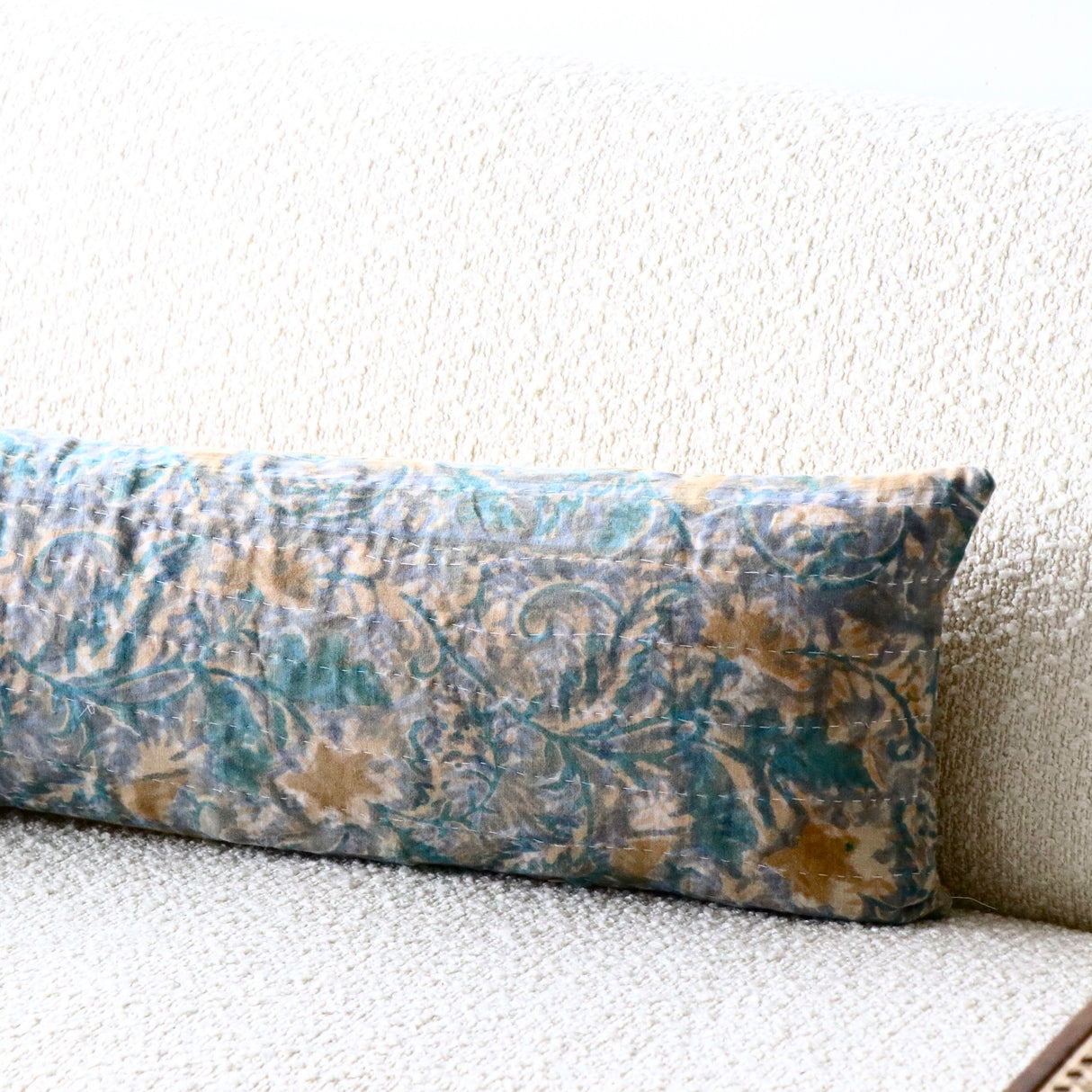 Vintage Floral Reversible Kantha Lumbar Pillow