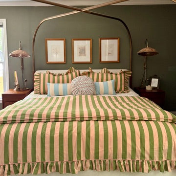 Pair of Cotton Pillowcases in Green Stripe