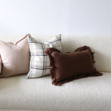 Elliot Dark Brown Ruffled Linen Lumbar Pillow Cover