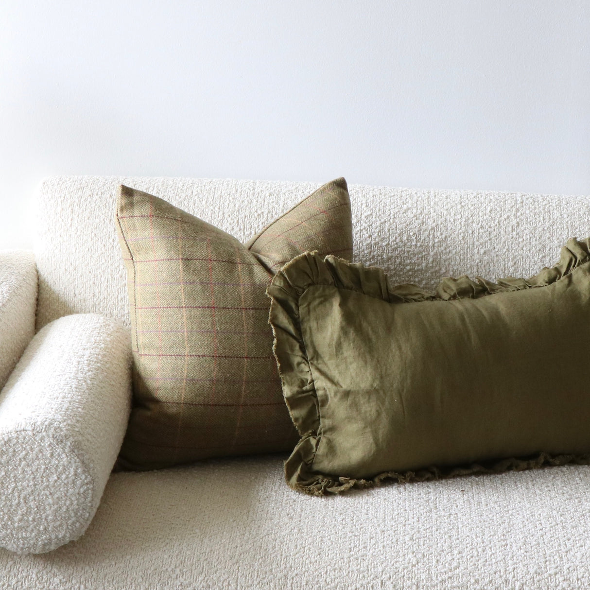 Miles Olive Tweed Wool Blend Pillow Cover